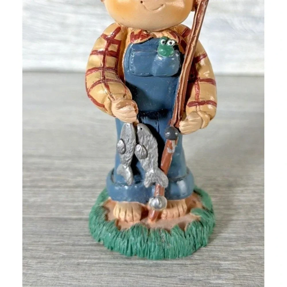 Vtg Little Blessings by Suzi Fishing Boy Figurine Fisherman Frog Fish 5.25